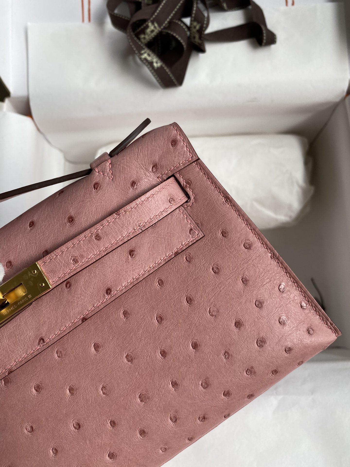 Hermes Mini Kelly Pochette 22cm Bag In Pink Ostrich Leather